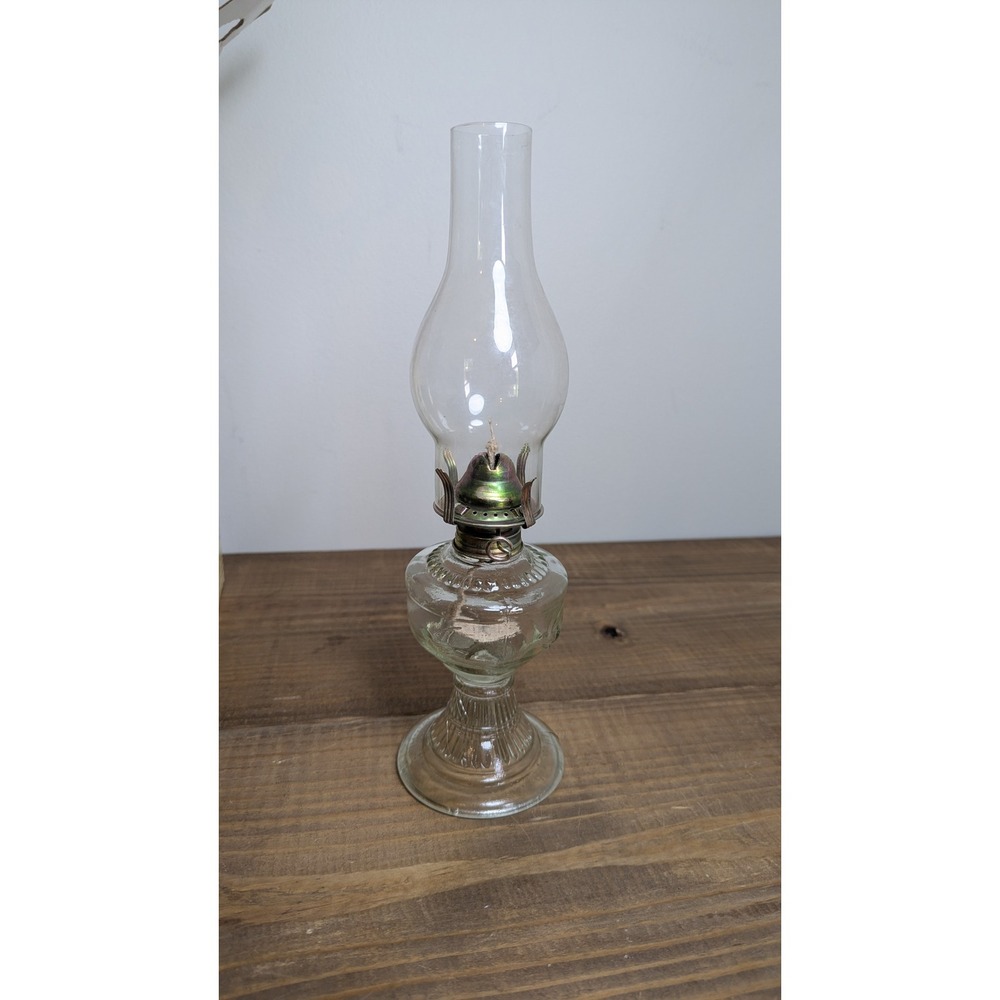 Paloma Vintage Glass Oil Lamp Clear Embossed Bird Hurricane Lantern 13 Inch Box